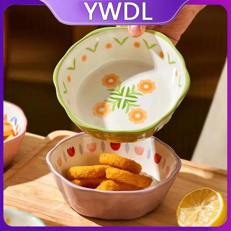 YWDL Heat Resistant Ceramic Salad Bowl With Wavy Edges Dessert Bowl Kitchen Fruit Dish Microwave Oven Oven Safety 6inch Quake