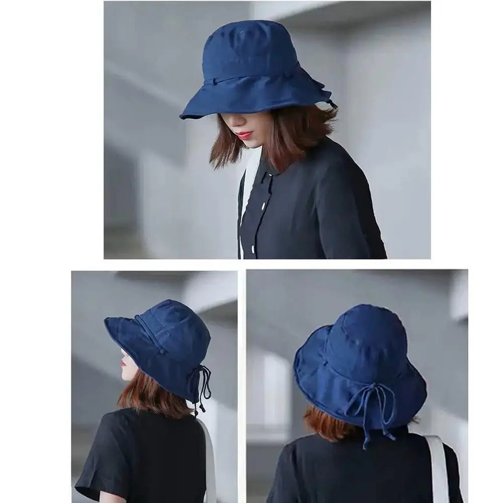 Fashion Solid Color Women Bucket Hat Sunscreen Adjustable Sun Hats Foldable Sun Prevent Hats Quake