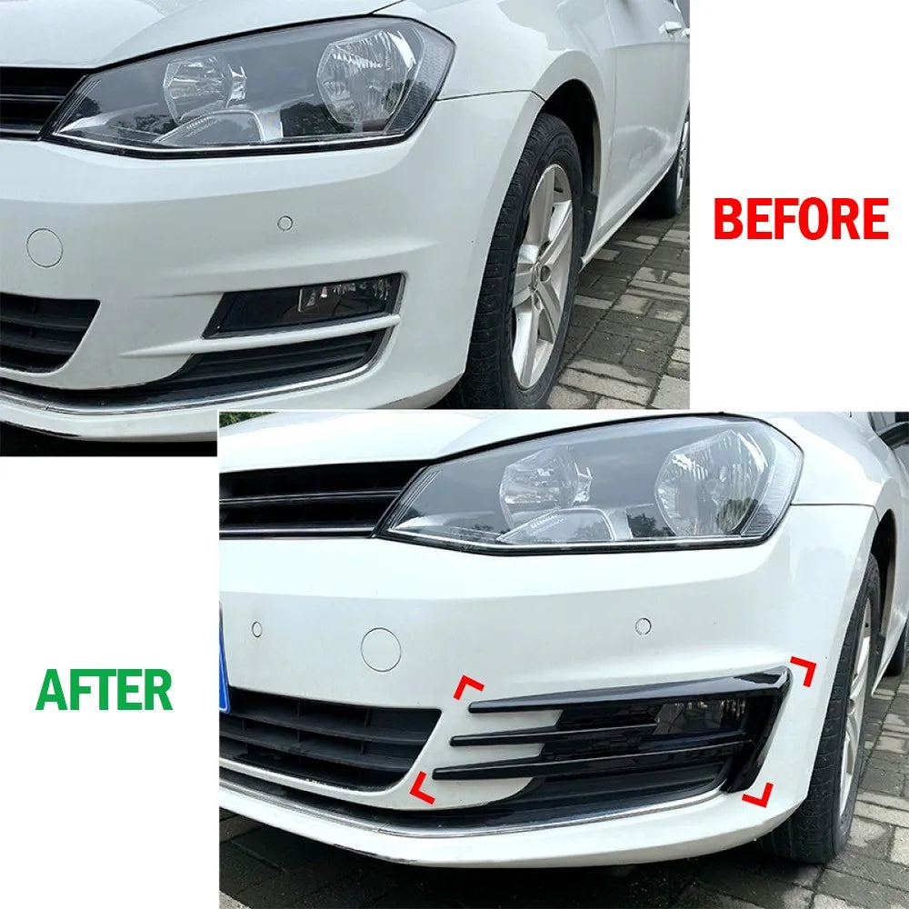 For Volkswagen Golf 7 MK7 2013-2016 Car Side Front Bumper Fog Light Grille Cover Trim Canards Kit Black ABS Carbon Look Black Quake