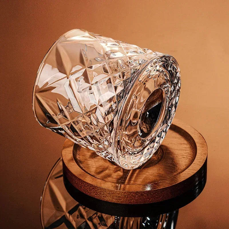 Crystal Drum with Base Whiskey Spin Wine Brandy Glass Bar Home Beverage Cup Quake
