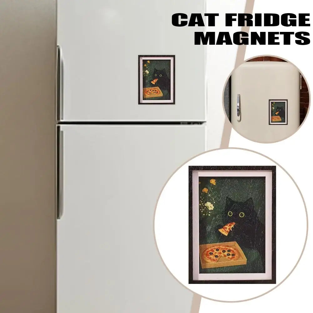 Cute Vintage Black Cat Fridge Magnet Wooden Mini Photo Frame Aesthetic Kitchen Room Decor Gift for Cat Lovers Quake