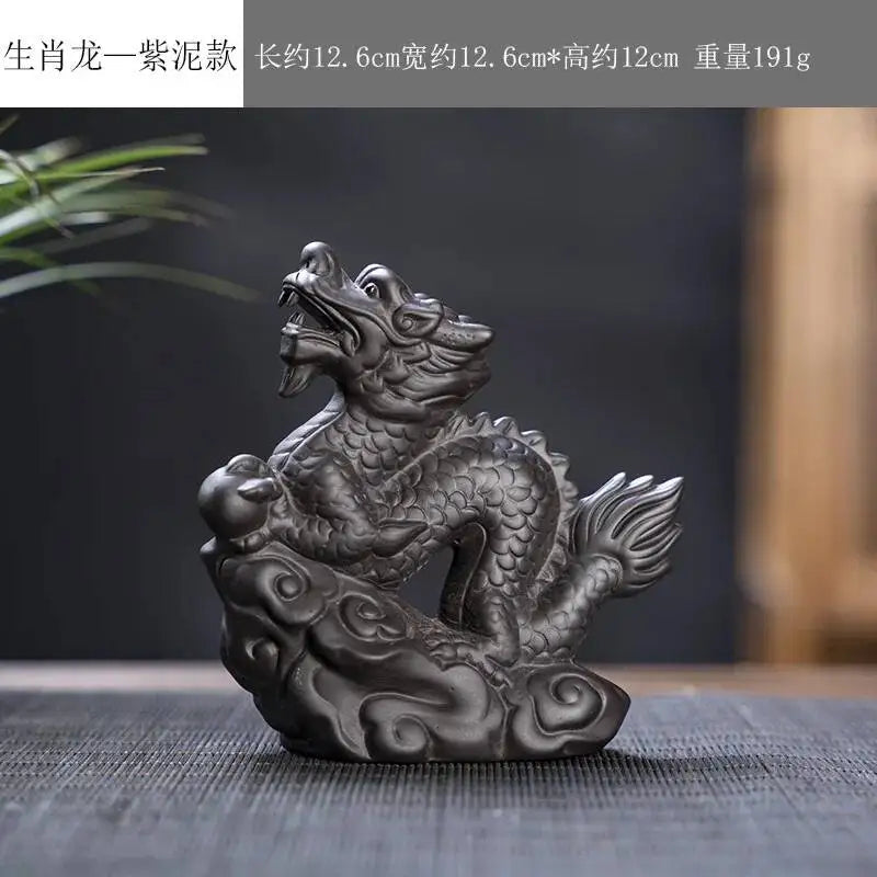 Zisha Twelve Zodiac Creative Tea Pet Ornaments Nurturable Tea Play Tea Accessories Cute Zodiac Small Ornaments Quake Purple Clay x Dragon