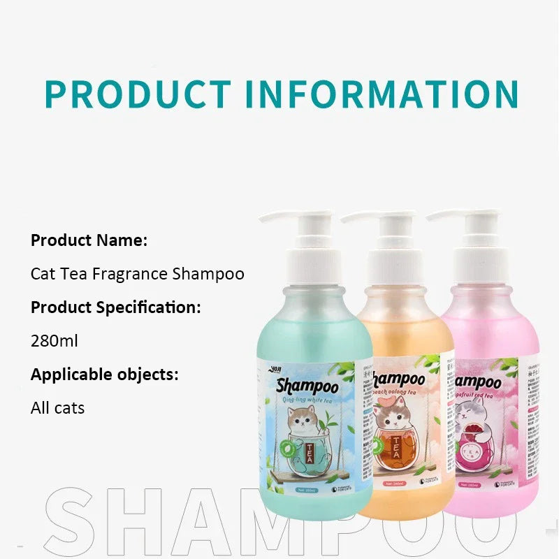 280ml Cat Shower Gel Tea Scent Shampoo Hair Care Bactericidal Mite Removal Anti Itching Deodorant Deep Cleaning Pet Products Quake