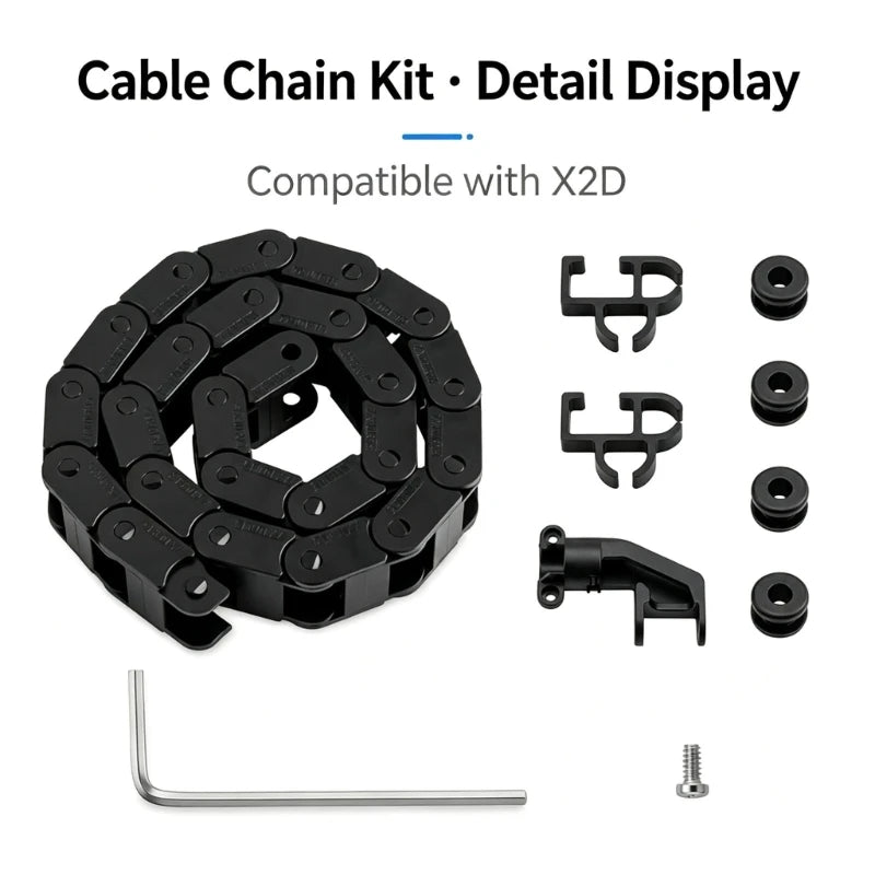 Bridge-Style Cable Drag Chain for Lab X2D, Articulated Sections Guide Moving 3D Printer Cables Through a Defined Channel K1KF Quake CN No plug