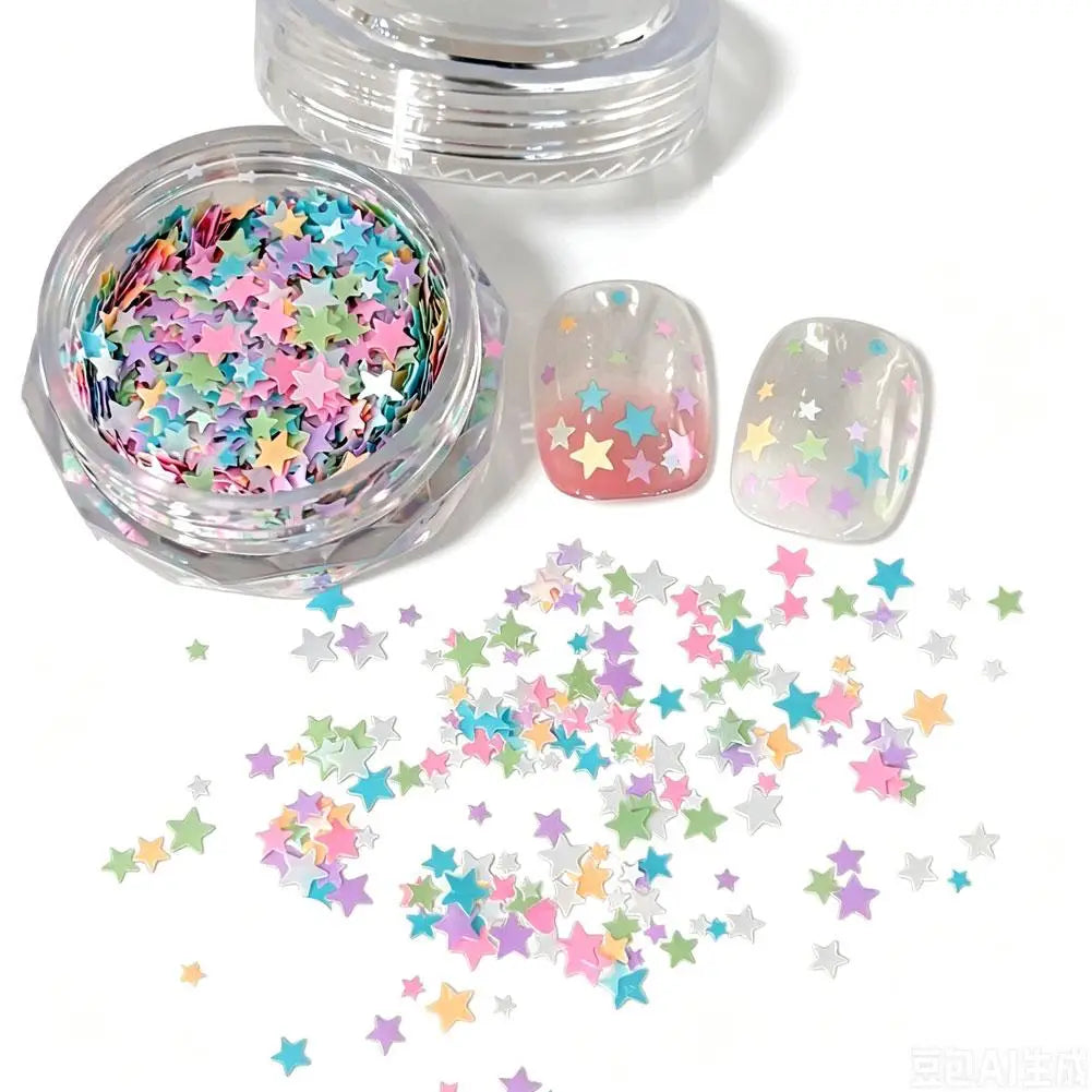 1 Box Colorful Heart Star Glitter for Nails Glitter Flakes Sparkling Diamond Sequin Nails Charms Sequins Manicure Decorations Quake A
