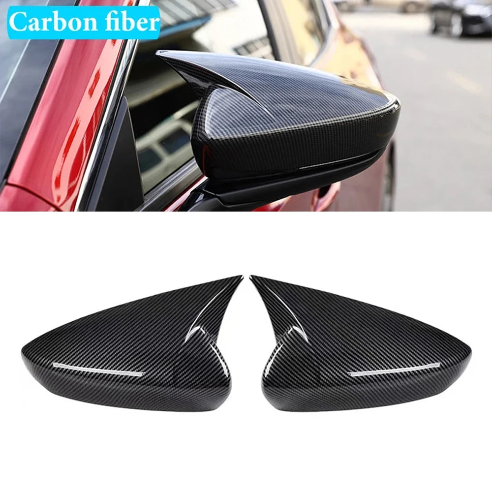 For Mazda 3 Axela 2019 2020 2021 2022 2023 Car Rearview Side Mirror Cover Wing Cap Exterior Door Case Trim Carbon Fiber Look Quake With Horn Carbon