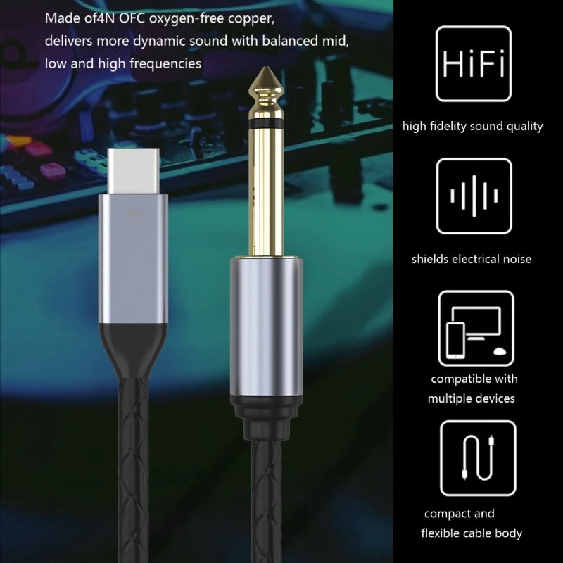 Type C Male To 6.35Mm Male Cable For Mobile Phone Tablet Amplifiers Mixer Sound Card Recording Accessories K1KF Quake