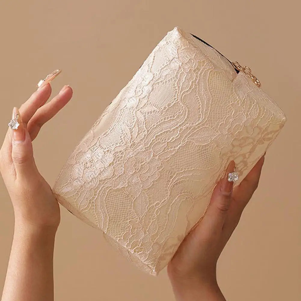 Lace Mesh Women's Makeup Bag Large Capacity Cosmetic and Jewelry Organizer Bag Zipper Square Portable Toiletry Bag Quake
