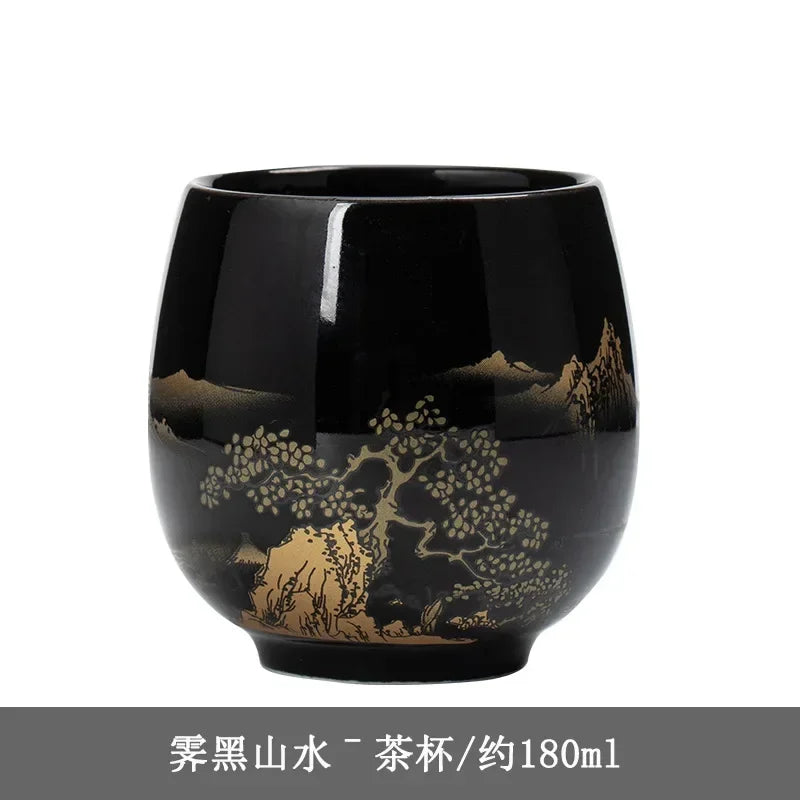 Ceramic Teacup Jilan Japanese-style Simple Master Cup Large Black Glaze Household Kung Fu Tea Set Single Cup Tea Cup Quake B