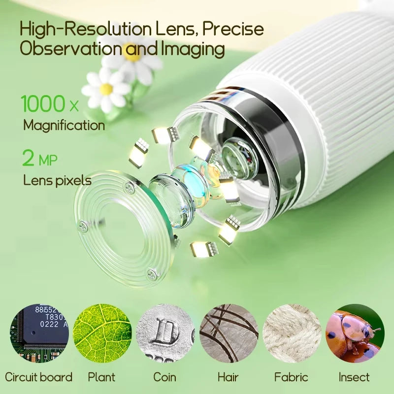 Kids Microscope 1000x Magnifier Microscope 200 Megapixels With LED Photo Video Function Educational Toys Science For Children Quake