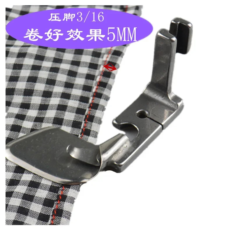 Industrial Sewing Machine Multi-Function Curved Hemming Foot Hem Pull Tube Presser Foot Silk Chiffon Skirt Crimping Presser Foot Quake 5MM