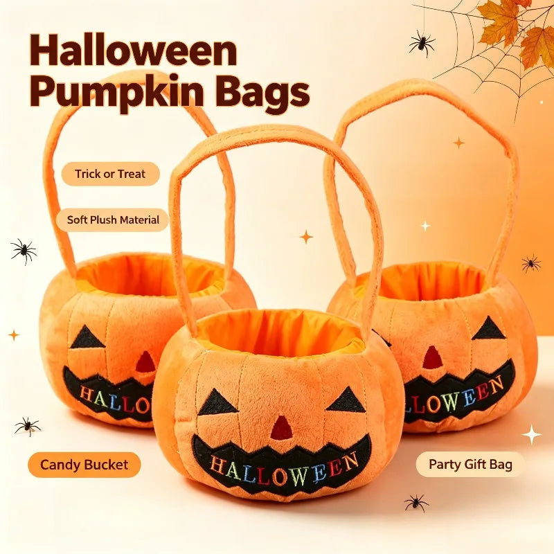 1PC Halloween Handheld Pumpkin Bag Kids Trick Or Treat Candy Storage Bag for Halloween Cos Party Holiday Gift Supplies Quake