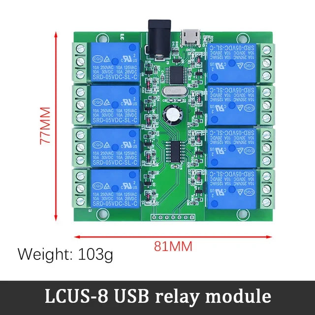 USB Relay Module CH340 USB Intelligent Control Switch 10A 250VAC 30VDC Over-Currentelay LCUS-1/LCUS-2 /LCUS-4/LCUS-8 Smart Home Quake LCUS-8