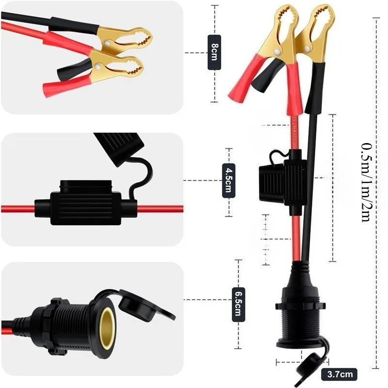 12AWG Alligator Clip Battery Terminal Adapter Convert to Cigarette Lighter Female Socket Car Auto Power Supply Extension Cable Quake