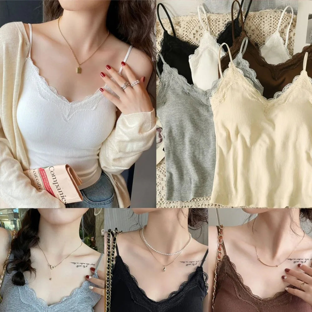 Fashion Breathable Lace Camisole Wire-Free Solid Color Summer Top Strap Bra Sexy Style Bottoming Shirt Quake
