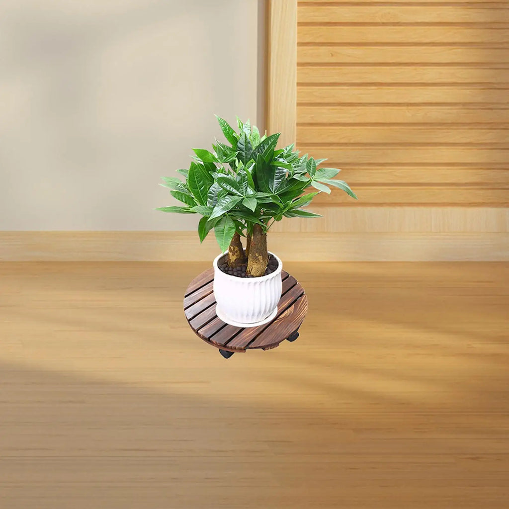 Wood Plant Caddy with Swiveling Casters Round Plant Roller Base Rolling Plant Stand for Living Room Indoor Outdoor Yard Garden Quake