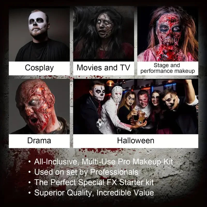 6Pcs SFX Makeup Kit Face Body Painting with Scar Wax, Fake Blood,Spatula, ponge,Halloween Artist Makeup Painting Kit Halloween M Quake