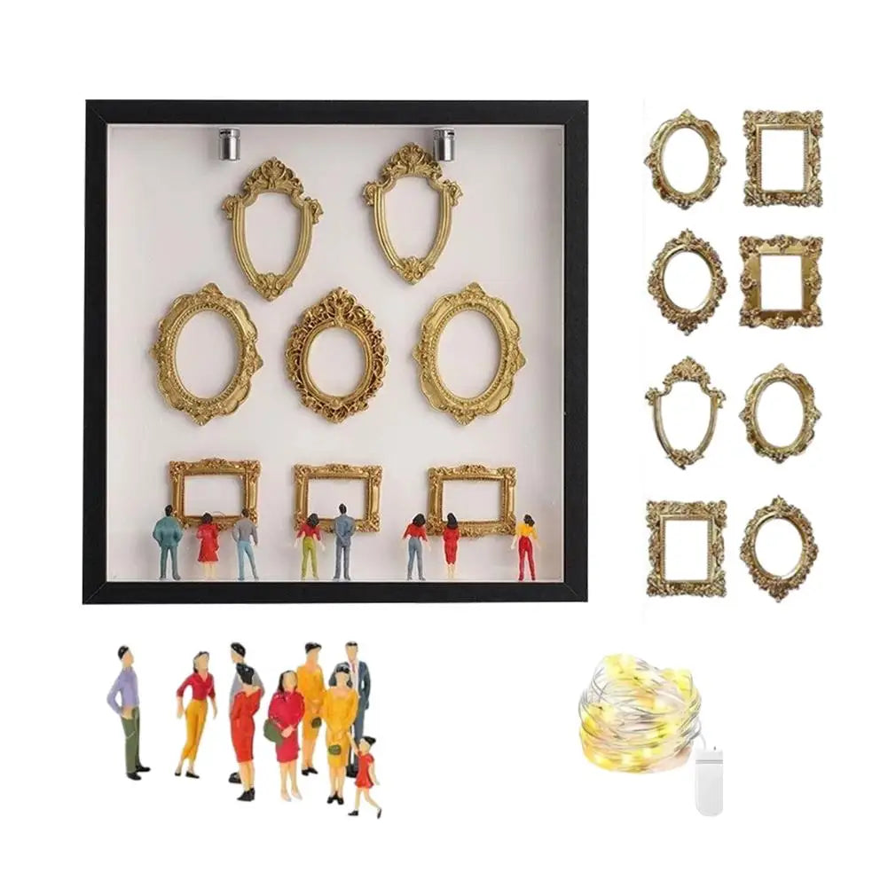 DIY Mini Museum Silhouette Box Miniature Museum Shaped Box Decorative Piece Gold Frames for Anniversary Wedding Gift Quake