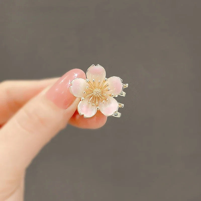 Kawai Mini Cherry Blossom Hair Clip for Women Pink Flower Cute Shark Clips Hair Accessories Ponytail Hair Styling Tools Quake