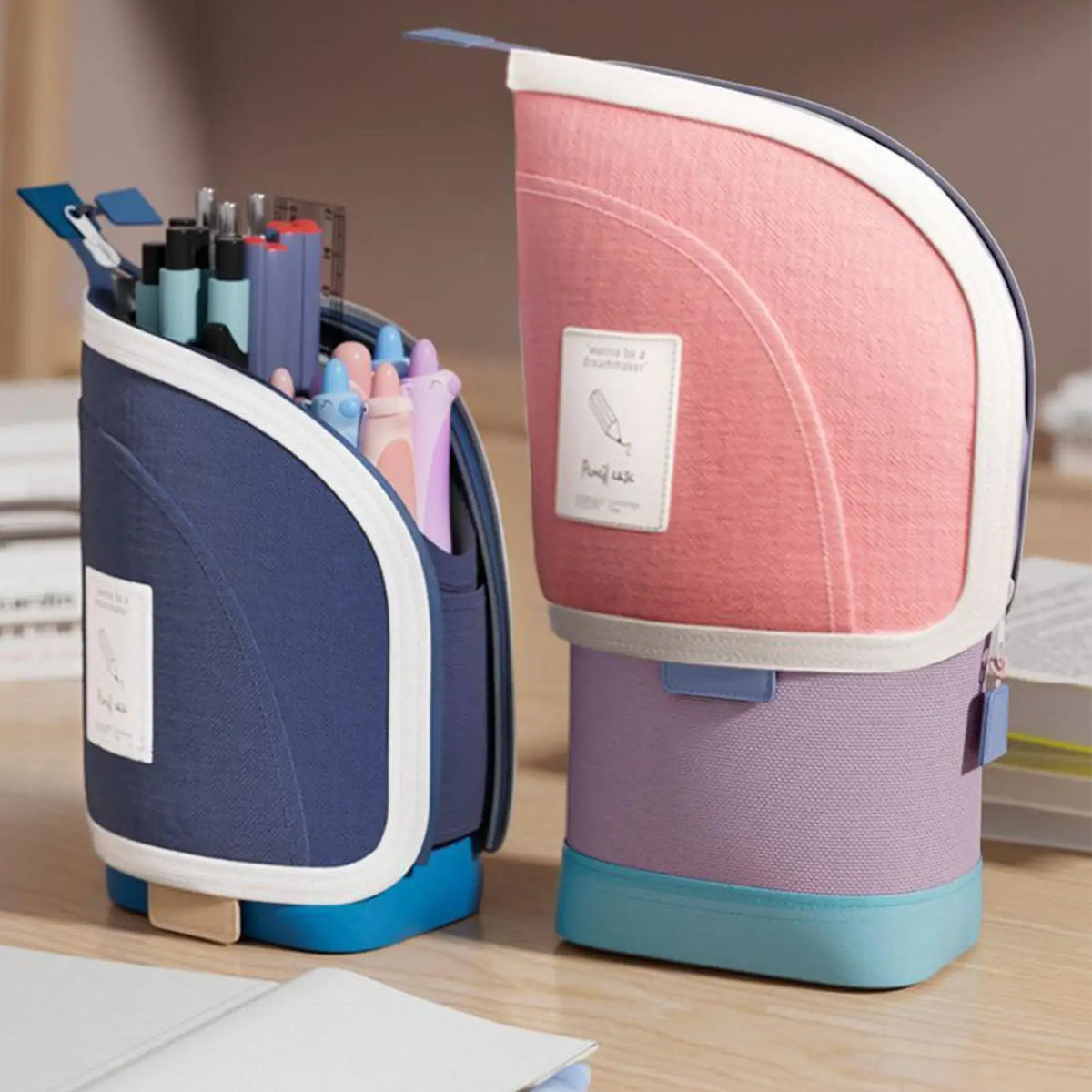 Large Capacity Pencil Case Desk Pencil Holder Pen Case 2 in 1 Retractable Container Large Storage Organizer Desk Accessories Quake