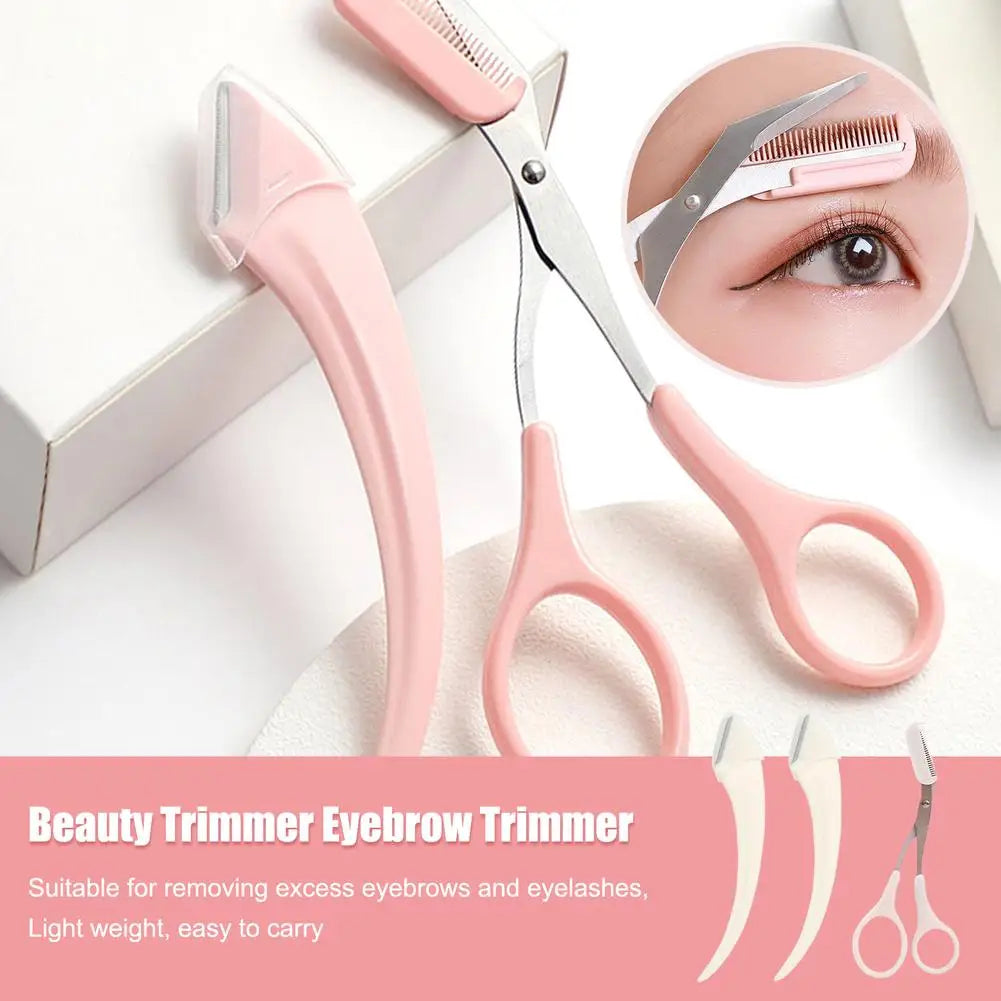 Crescent Moon Eyebrow Trimmer Set, Stainless Steel Curved Eyebrow Razor Eyebrow Scissors With Comb Quake