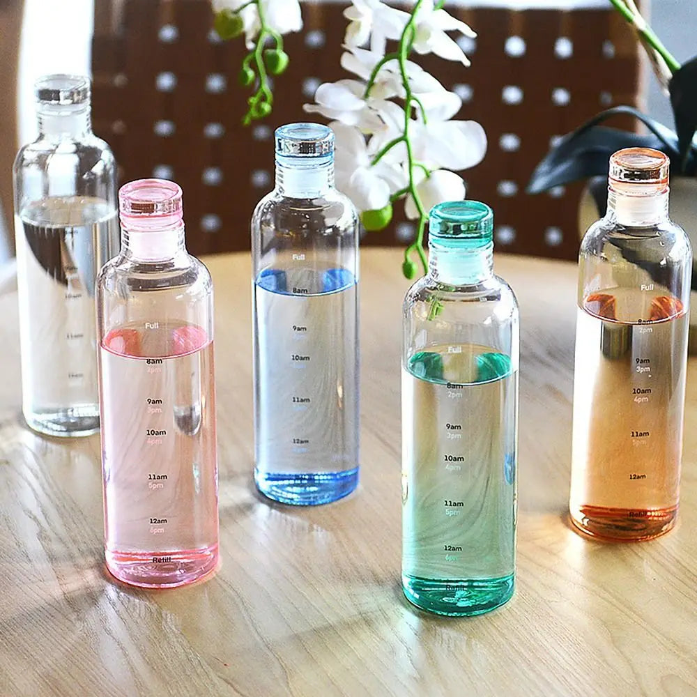 INS Style 500/750ML Water Bottle Leakproof Timescale Juice Bottle Transparent Drinking Cup for Outdoor Sports Quake