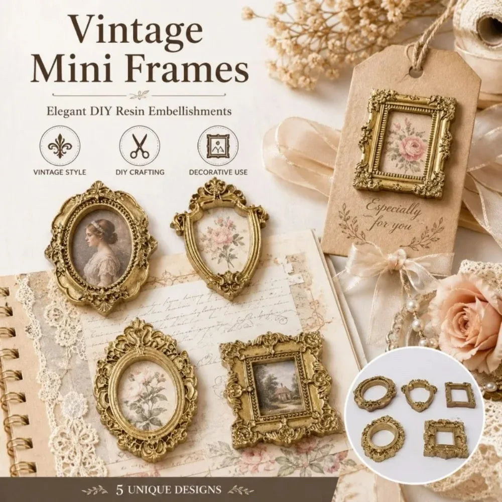 30/5PCS Antique Relief Resin Photo Frame Mini Photo Frame Decoration Home Desktop Ornaments DIY Crafts Display Decor Accessories Quake