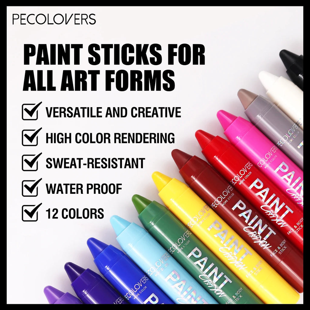 12 Pcs Colored Face Makeup Crayon Pen, Suitable for All Art Forms and Creativity High Rendering, Available on Face and Body Quake
