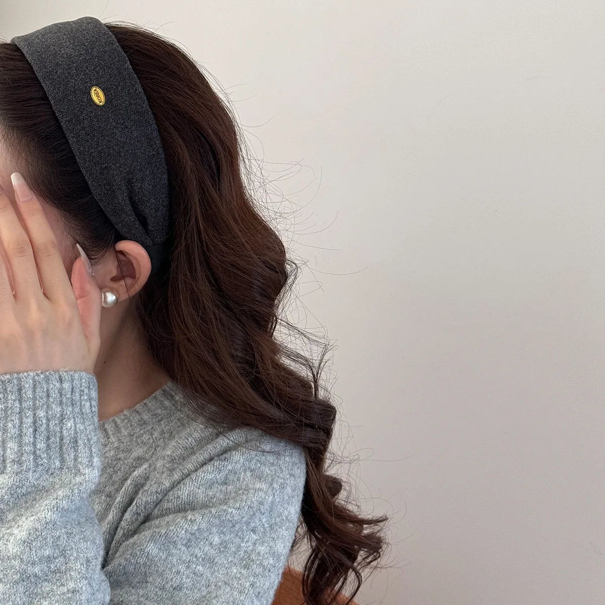 Woolen Fabric Wide Edge Headband Gold Label Headband Women Ladies Girls Daily Party Headwear Fashion Versatile Female Hairbands Quake