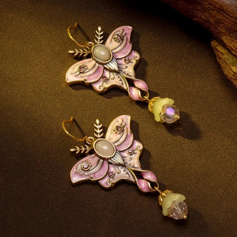 Vintage Handcrafted Inspired Elegant Enamel Butterfly Earrings Suitable for Women's Daily Wear or Parties Accessories Quake