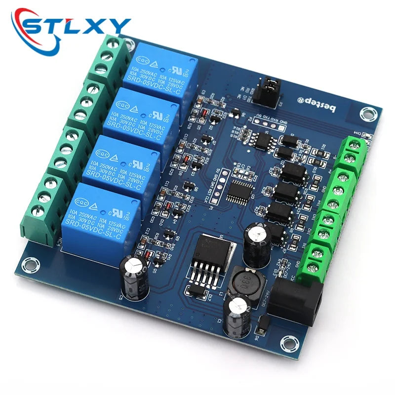 Stlxy Relay Module Switch 1/2/4 Channel Modbus RTU RS485/TTL Communication 7-24V with Anti-reverse Protection for Electronics Quake