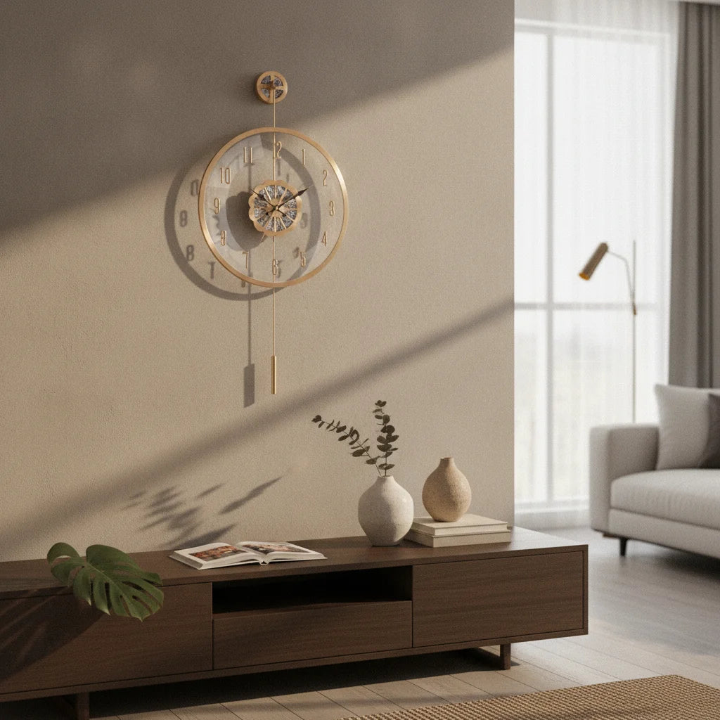 Battery Operated Wall Clock Non-Ticking Wall Clock with Pendulum Quiet Easy to Read for Decorators, Living Room, Hallway Quake Default Title