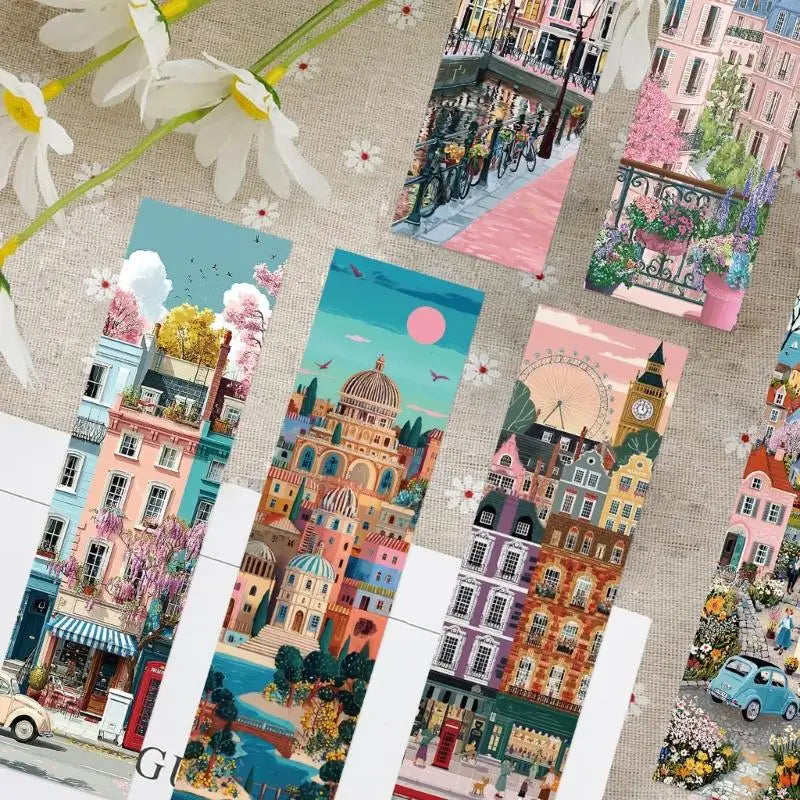 Illustrated Bookmarks Set with 30 Assorted City Scene Designs, Paper Page Markers for Books, Journals, Planner K1KF Quake