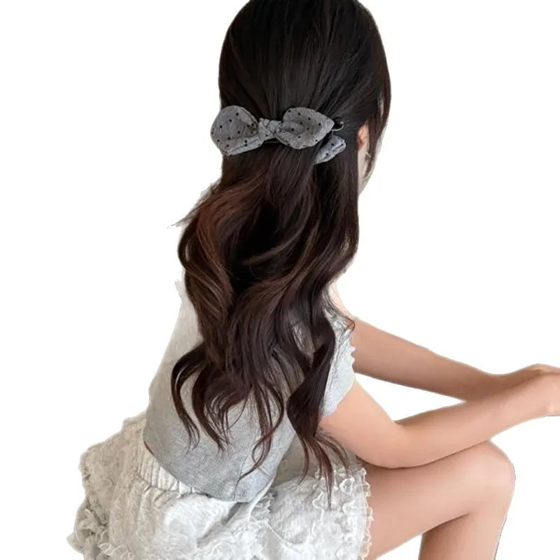 Fashion Polka Dot Bow Banana Clip Korean Women Back Head Ponytail Hair Clip Elegant Temperament Twist Clip Half Tied Hairpin New Quake