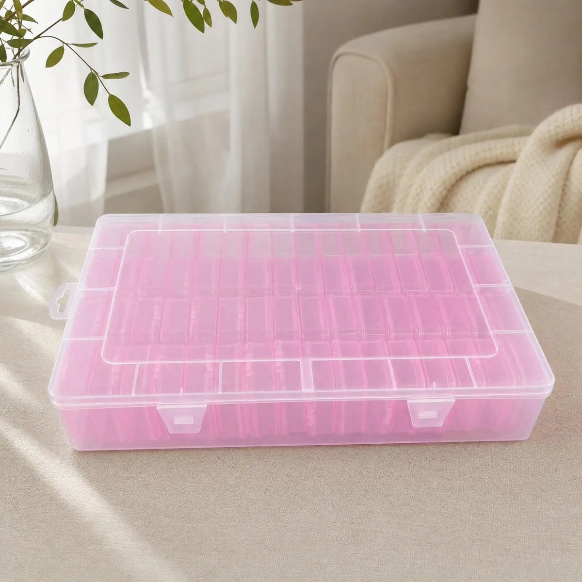 Plastic Desktop Storage Organizer Box with 64 Compartments Hinged Lid for Jewelry Craft Supplies Quake