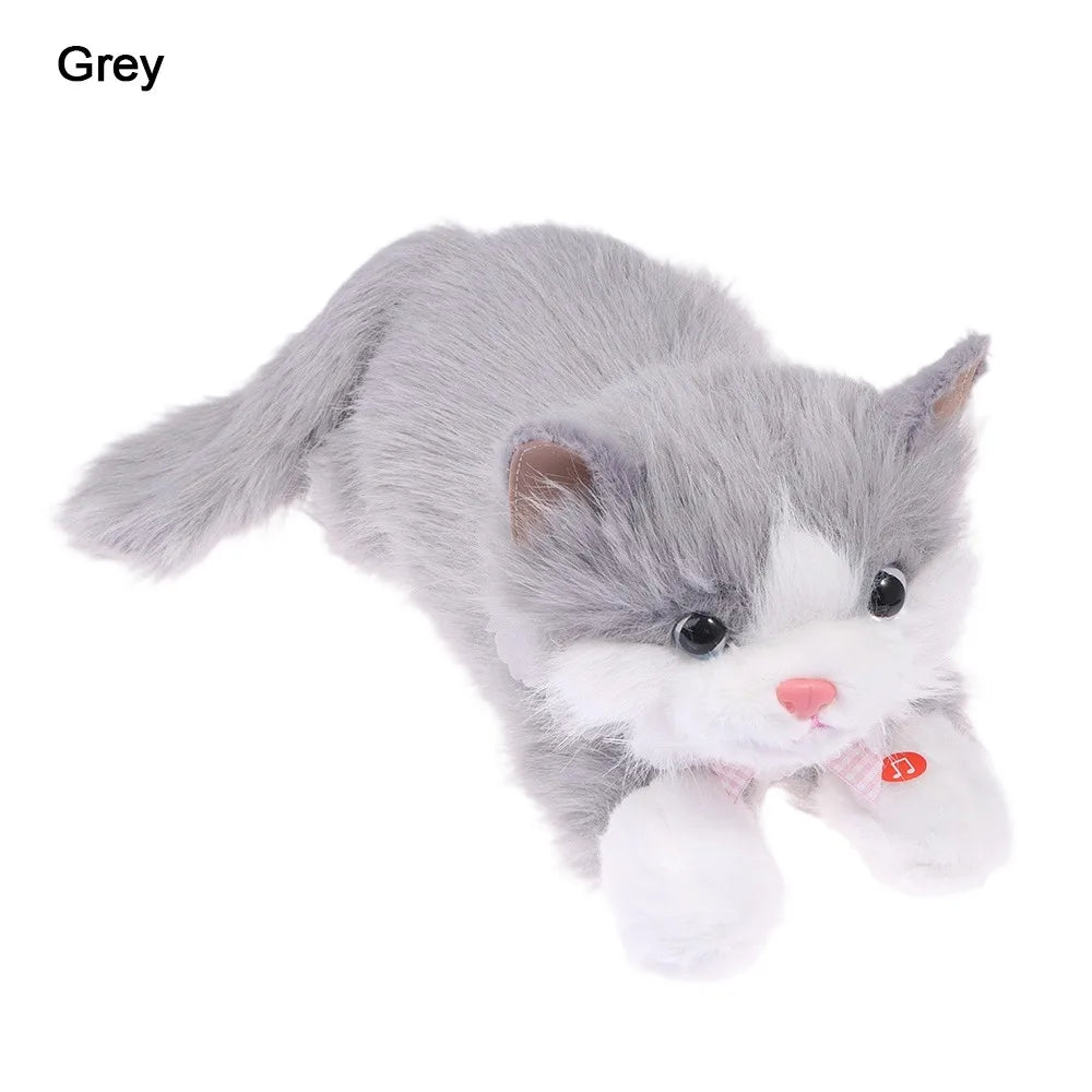 New Soft Simulation Cat Plush Toys Fluffy Voiced Ragdoll Cat Plush Doll Cute Cartoon With Bib Simulated Kitten Model Home Decor Quake Grey-with Bib