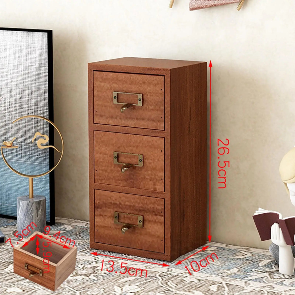Wood Desk Organizer Desktop Jewelry Box Tabletop Cabinet Craft Tea Organizer Wooden Drawer Storage Box for Countertop Kitchen Quake