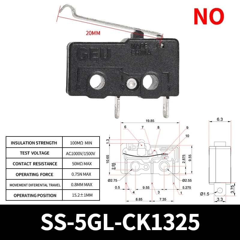 10/50/100PCS Micro Limit Switch with SPDT Snap Action Tact Switch on off Safe, Eco-Friendly for Home Appliance On/Off Control Quake SS-5GL-CK1325 50PCS
