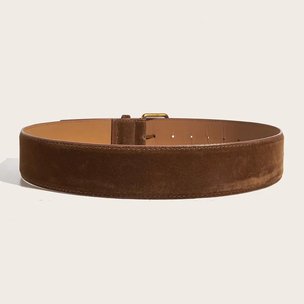 Women Fashion Luxury Design Suede Leather Wide Belt Trendy Casual Business Waist Strap Versatile Trouser Dress Belts Gifts Quake