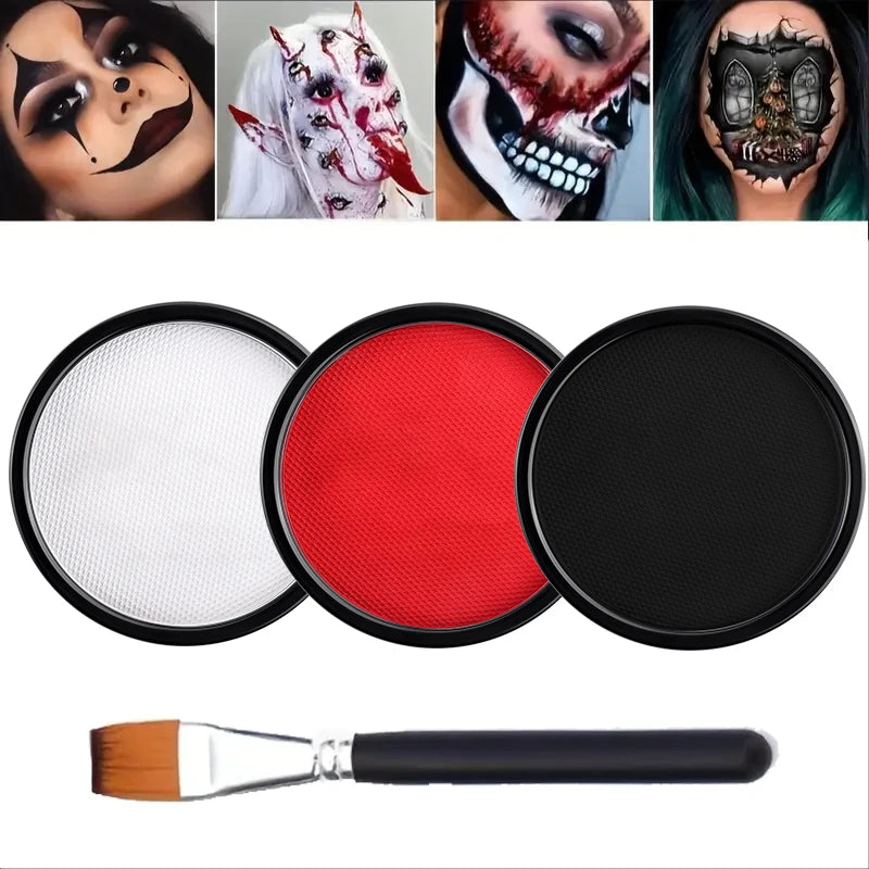 30G Water Monochromatic Face Body Painting Palette Halloween Festive Washable Face and Body Paint Makeup Costume Body Partie Quake 3pcs C With brush