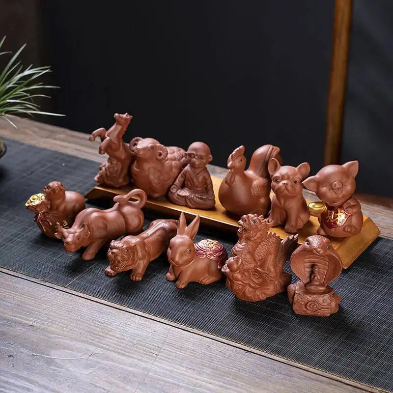 Zisha Twelve Zodiac Creative Tea Pet Ornaments Nurturable Tea Play Tea Accessories Cute Zodiac Small Ornaments Quake