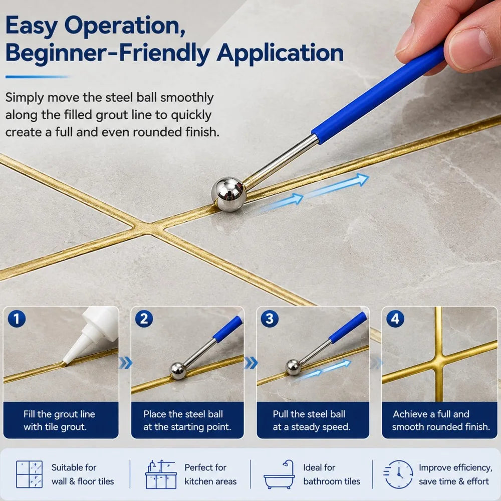 Double Steel Pressed Ball Set Tile Grout Tools 8 Sizes Repairing Floor Pressure Seam Stick Home Wall Sewing Scraping Hand Tool Quake