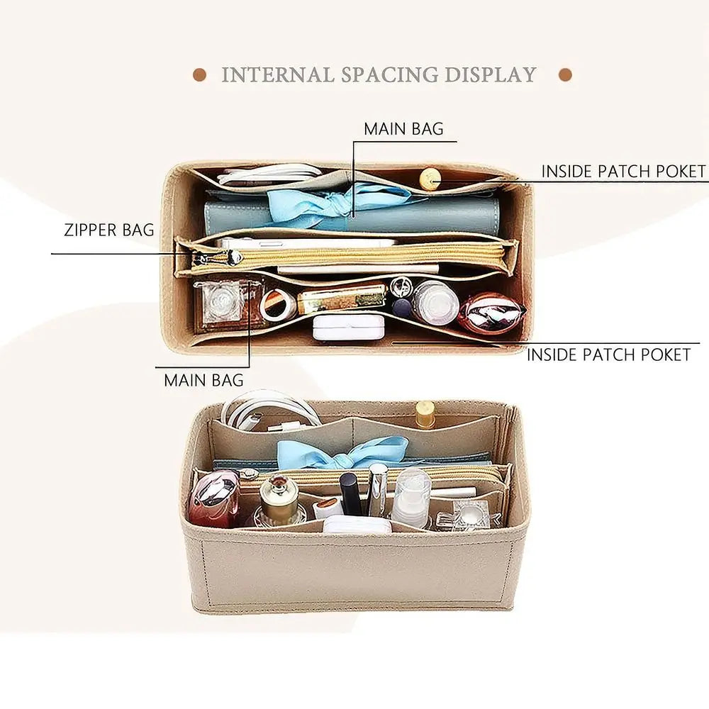 Durable Felt Handbag Insert Bag Multi-Pocket Travel Liner Bag Portable Inner Bag for Birkin25/30/35 Quake