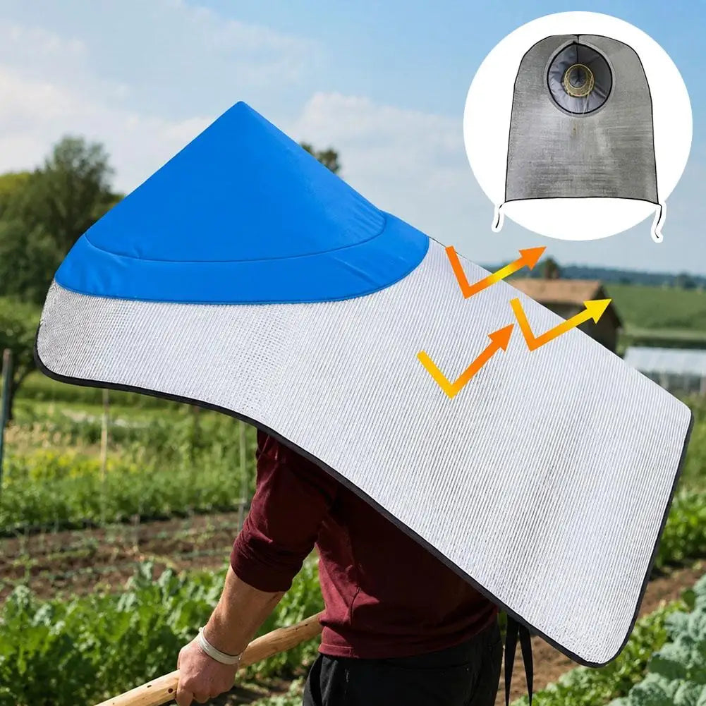 Sun Rain Protection Hooded Cape Breathable UV Hat for Farming Gardening Wide Brim Bucket Hat with Neck Cover Farm Work Quake