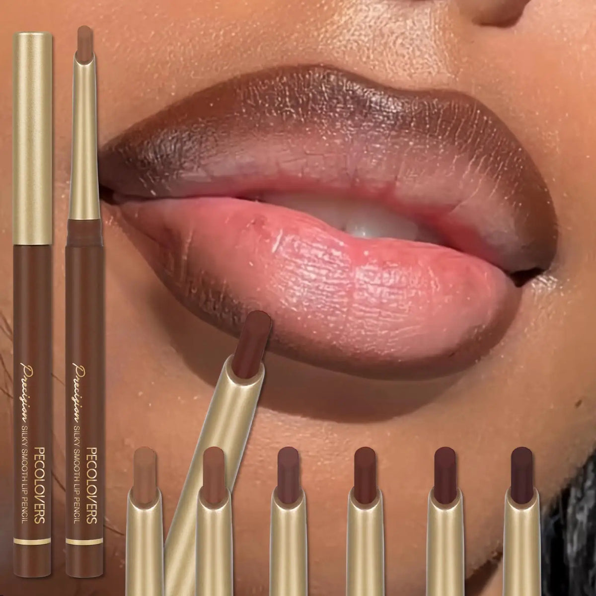 Matte 6-colors Lip Liner Pencil Bevel Design Nib Lip Contour Lipstick Nude Brown Lipstick Pencil Natural Lasting Lipliner Makeup Quake