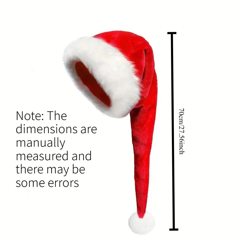 1PC Soft Short Plush Extra Long Christmas Hat Long Fluffy Santa Hat Festive Head Accessory for Christmas Decoration Gifts Quake