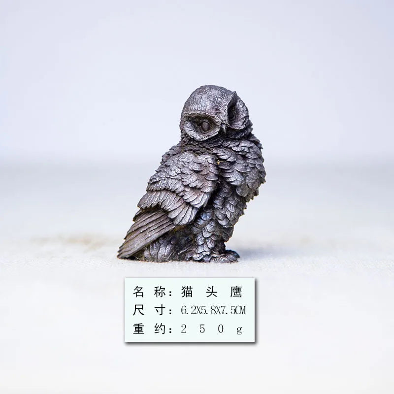 Imitation Cast Iron Rust Style Owl Living Room Desktop Mini Home Decoration Study Room Ornament Purely Handmade Tea Pet Quake 10cm Polished Version