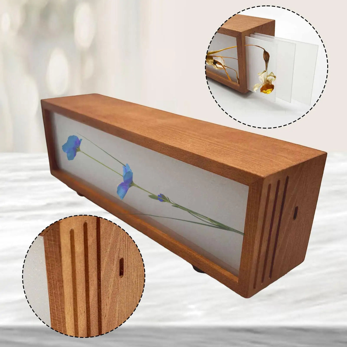 Wooden Shadow Box Frame Glass Memory Box Display Case Decorative Frames for Home Office Decor Quake