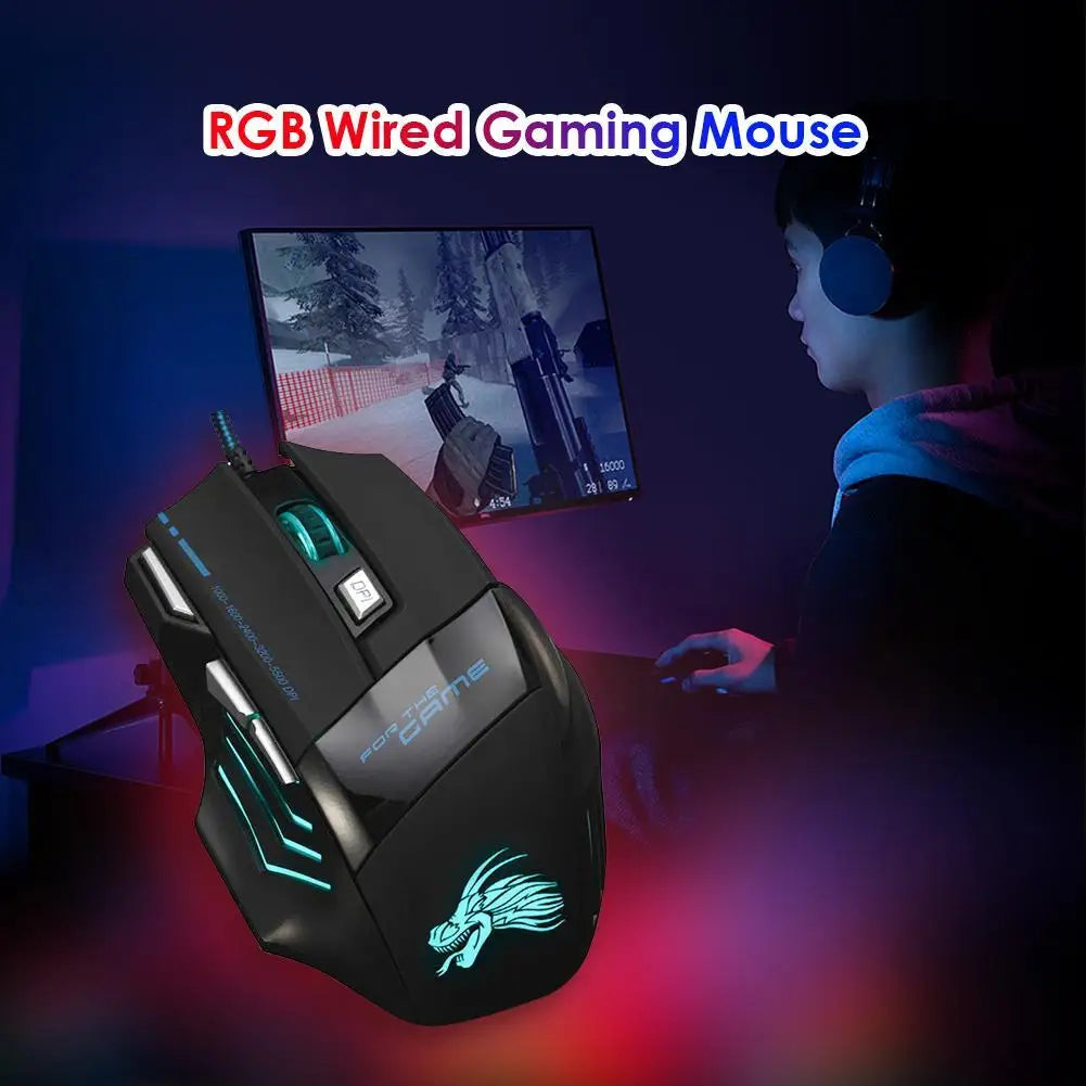 Wired Gaming Mouse 7 Button Backlit 5500 DPI Adjustable Optical PC Gamer Mice Quake Default Title