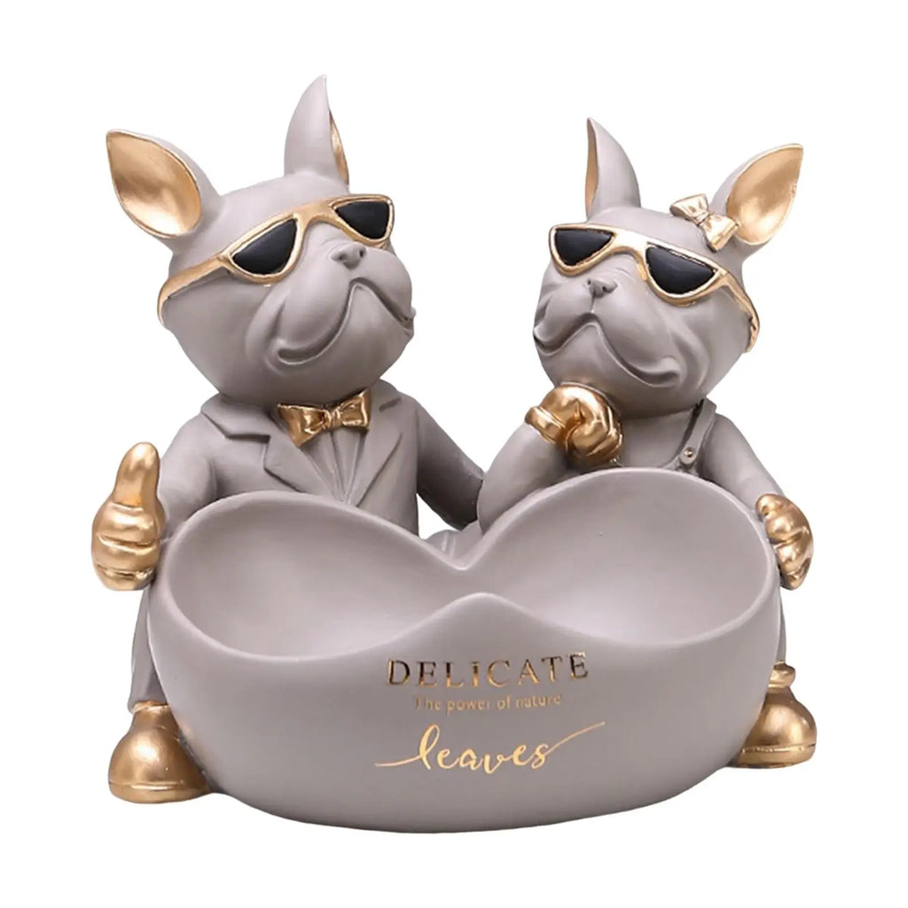 Abstract Bulldog Statue Tray Lovers Present Desktop Decoration Indoor Outdoor Keys Candy Dish Cute Dog Sculpture for Bedroom Quake